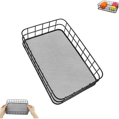Cesta de almacenamiento de escritorio de 1 pieza: estante tipo bandeja de malla metálica negra y cesta organizadora multifuncional para la cocina, la oficina y la decoración del hogar. (1/5)
