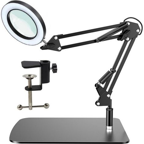 Lampe loupe LED – 10x – Noir – Dimmable – Avec pince – Travail de précision et lecture (1/5)