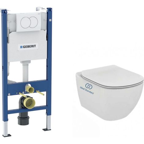 Pack WC Bati-support Geberit Duofix + WC sans bride Ideal Standard Tesi Aquablade + Abattant slim softclose + Plaque + Set d'iso (1/5)