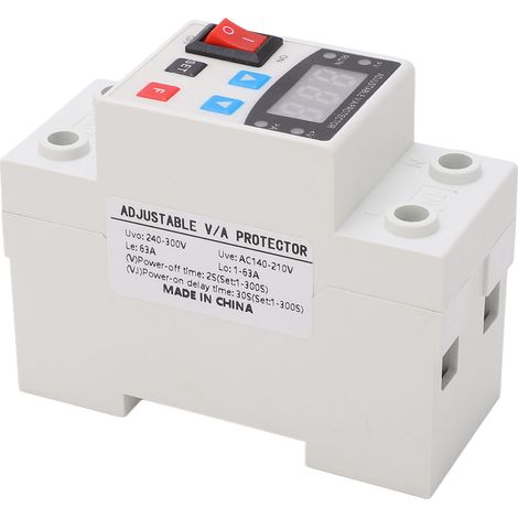 Protecteur de surtension et sous-tension réglable, affichage numérique de tension et courant, dispositif de protection 1-63A 240-300V (1/5)
