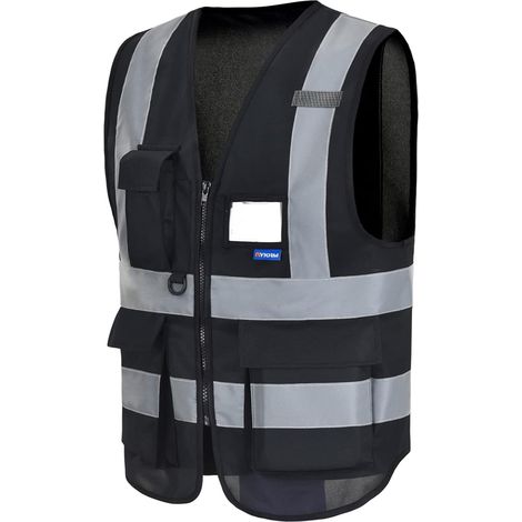 Gilet haute visibilité homme Noir Gilet de sécurité homme avec poche Devant avec des Bandes réfléchissantes Unisexe (1/4)