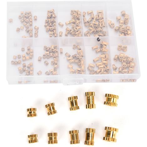 280-teiliges Sortiment an gerändelten Messingmuttern mit Gewindeeinsätzen, M2, M2,5, M3 (1/5)