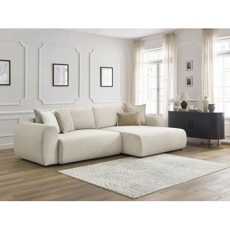 Bobochic – Canapé d'angle convertible coffre 4 places – Tissu lisse beige – Longueur 314cm – Méridienne pour confort optimal (1/5)
