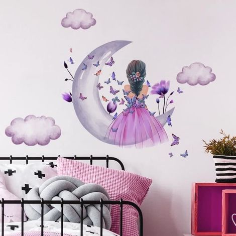 Wandaufkleber – Schmetterling und Mond – wasserfestes PVC – bunte Dekoration – für Kinderzimmer