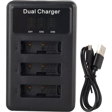 Chargeur de Caméra USB 3 Canaux, Chargeur de Batterie de Caméra NP BX1 pour Carte Noire ZV1 RX100M7 M5A M6 M2 M3 M4 M5 RX1R HX50 WX350 X500 X400HX90 Batterie de Caméra, Station de (1/5)
