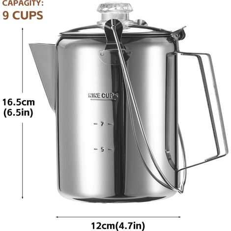 Cafetière percolateur en acier inoxydable, 1,2 l, 9 tasses, pour l'extérieur, pour le Camping, la cuisine et la maison (1/5)