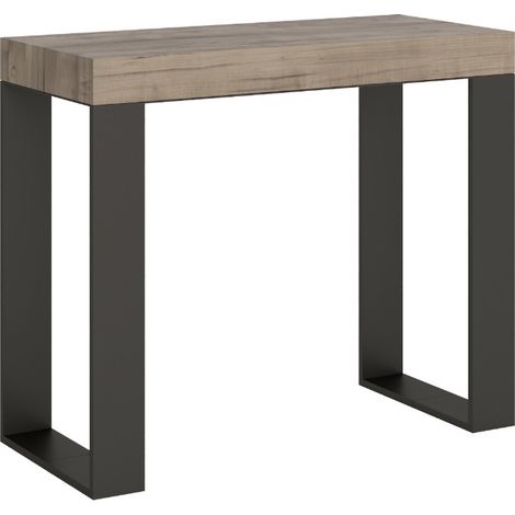 Console extensible bois et acier Tiroz Sur roulettes 3 rallonges fines-Naturel-Sur roulettes-3 rallonges fines (1/5)