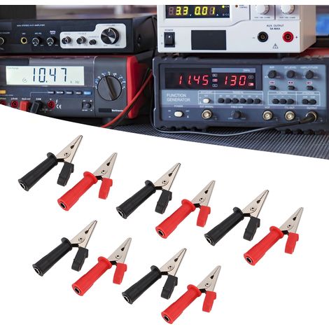 Spezielle offene 5-mm-Krokodilklemmen aus Vollkupfer mit 4-mm-Griff an der Spitze für Leistungsprüfungen, rot und schwarz, erhältlich im 5er-Pack. J.60045 (1/5)