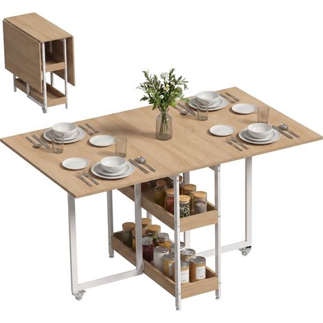 HOMCOM Folding Dining Table, Drop Leaf Table w/ Open Compartments, Natural (1/5)