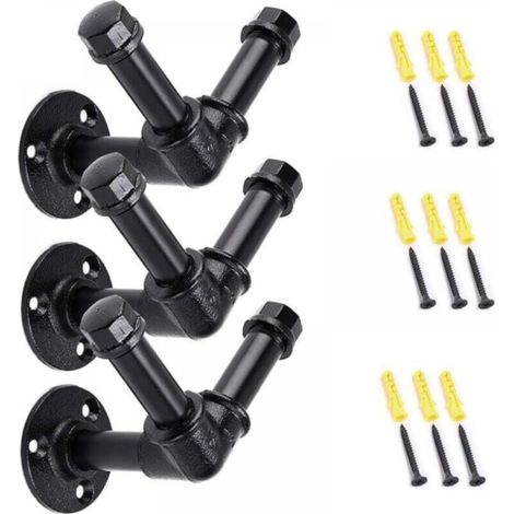 Set of 3 Heavy-Duty Industrial Pipe-Shaped Clothes Hooks - Wall Mount - Vintage Style (V-Type) (1/5)