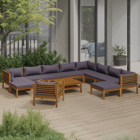 FIMEI Salon de jardin 12 pcs avec coussin Bois d'acacia solide (1/5)
