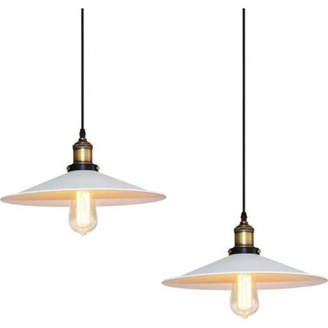 26cm Lot de 2 Rétro Suspension Plafonnier Industriel Vintage Edison Abat-jour Blanc pour Salle à Manger Chambre - E27 (1/3)