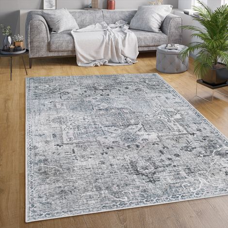 Paco Home Teppich Wohnzimmer Flachgewebe Orient Marokkanisch Ornamente Vintage Waschbar 80x150 cm, Grau 3
