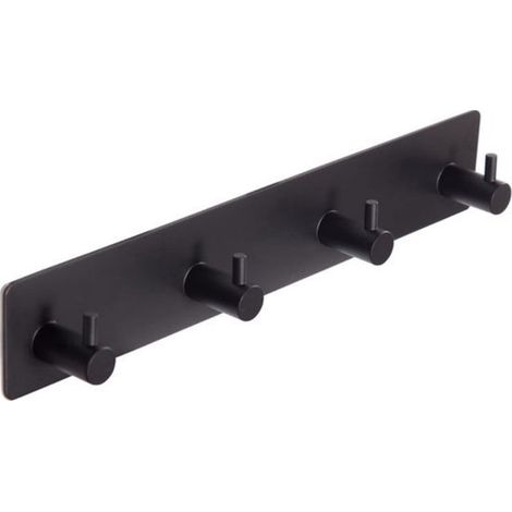Gancho autoadhesivo negro para toallas, Acero inoxidable, 4 ganchos, Perchero negro mate para baño y cocina, Resistente al agua y al óxido (1/2)