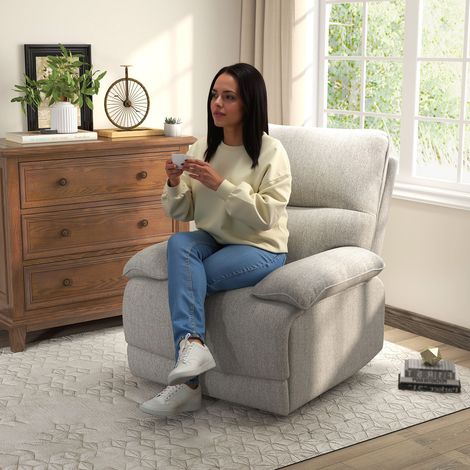 Fauteuil TV inclinable rotatif avec mécanisme à ressorts, repose-jambes intégré, idéal pour salon et chambre à coucher.
