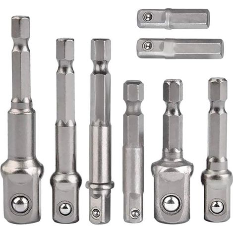 8 Pack Socket Adapter, 1/4" Hex to 1/4" 3/8" 1/2" Socket Adapter for Cordless Drill and Screwdriver, Socket and Bit Holder (1/5)