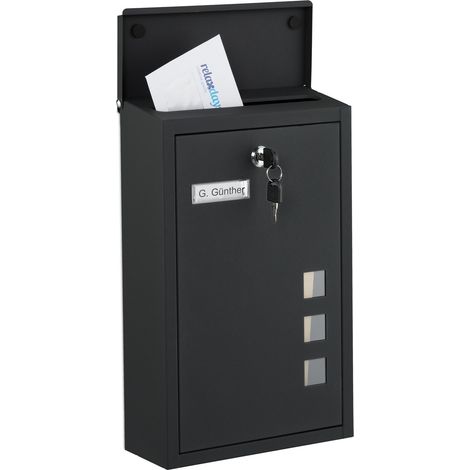 Relaxdays Cassetta della Posta a Parete, Buca Porta Lettere con Chiave e Finestrelle, Mailbox HLP: 40x25x11,5 cm, Nero