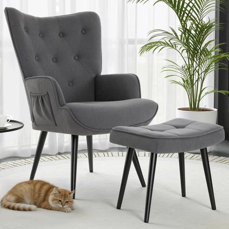 Ohrensessel mit Hocker, Chenille, Grau, bis 168kg (1/5)