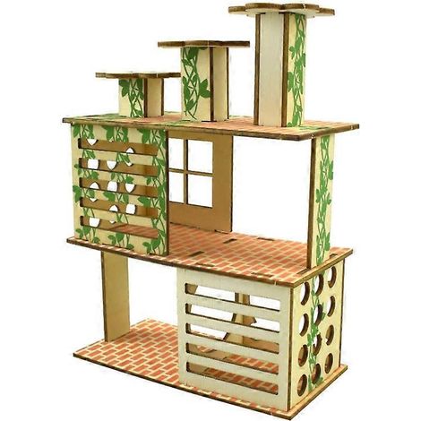 Niche en bois pour rongeurs : cachette naturelle pour cochon d'Inde, hamster, souris, hérisson - refuge en forme de petite maison Villa.
