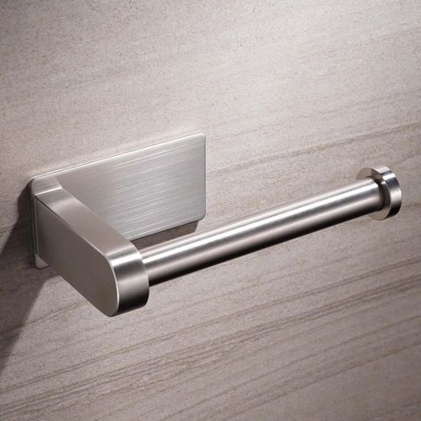 Soporte para papel higiénico autoadhesivo sin necesidad de taladrar, fabricado en acero inoxidable, apto para cocinas y baños. (1/5)