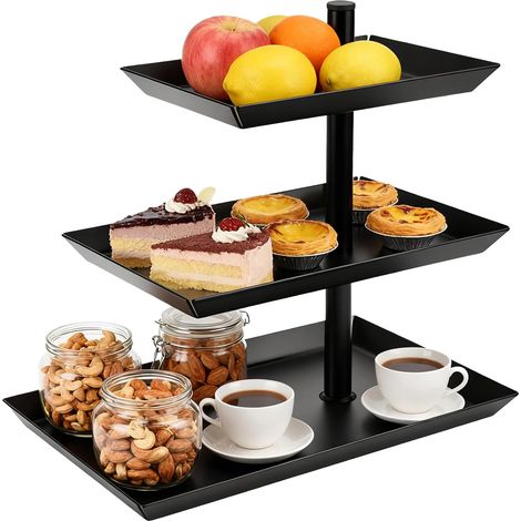 Étagère à 3 Niveaux, MéTal Rotatif à 360° Presentoir a Gateau, Noir (24,8 x 16 x 26,3 cm), Presentoir Gateau étagère à Fruits pour Les réceptions, Desserts/GâTeaux/Pâtisseries/Fromages (1/5)