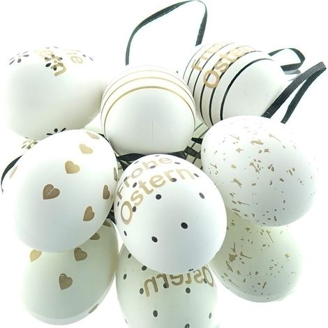 Kaemingk Ostereier Eier Weiß Schwarz Goldfarben modern & clean 6er Set - Kunststoff