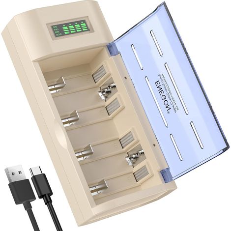 Chargeur Universel pour Piles AA/AAA/C/D/9V NiMH/NiCD, avec écran LCD, Fonction de décharge et 4 emplacements (sans Adaptateur) (1/5)
