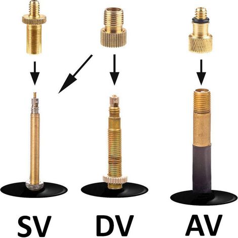 15 adaptateurs de valve pour vélo (compatibles SV, AV et DV) et ballons gonflables (1/5)