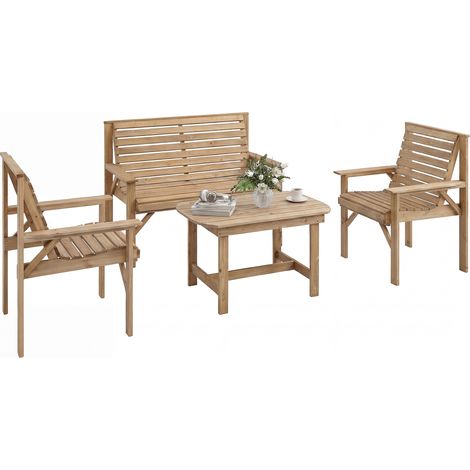 Outsunny 4 Seater Garden Furniture Sofa Set with Curved Seat, Natural Wood