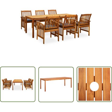 7 pcs Ensemble à dîner de jardin, Mobilier à dîner de jardin, Table et Chaises à Manger avec coussins Acacia solide MKPO16875 (1/5)