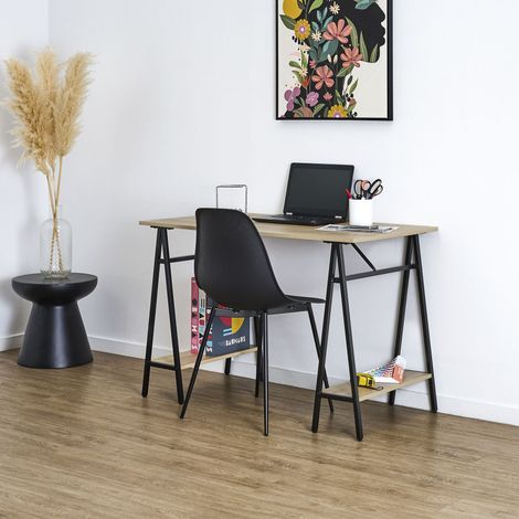 Bureau - Home Deco Factory - Loka - Esthétique Moderne - Style Industriel - Marron Et Noir