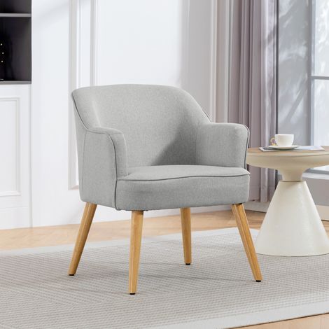 Butaca de Salón Moderna Sillón Tapizado en Lino Sintético Patas de Madera para Dormitorio Oficina 64,5x65x79,5 cm Crema (1/5)