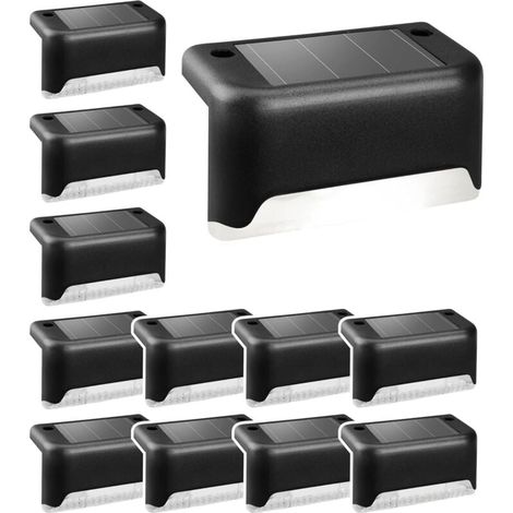 Lot de 12 lampes solaires étanches pour clôture, escaliers, clôture, cour, terrasse et chemin (noir, blanc) (1/4)