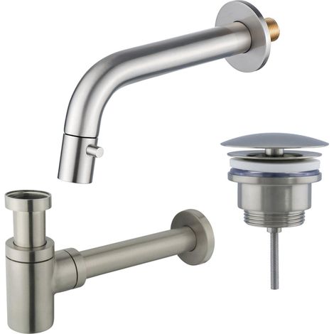Fortifura Calvi Robinet lave-mains - encastrable - bec 18cm - à raccourcir - siphon - bonde non-obturable - Inox brossé PVD (1/5)