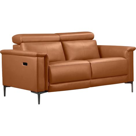 Lund-Canapé 2 places avec 1 fauteuil inclinable électrique en PU cognac (1/5)