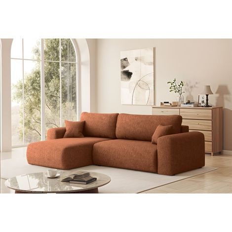 Ecksofa Schlafsofa FLORA Stoff Verita Ziegelrot Ottomane Links