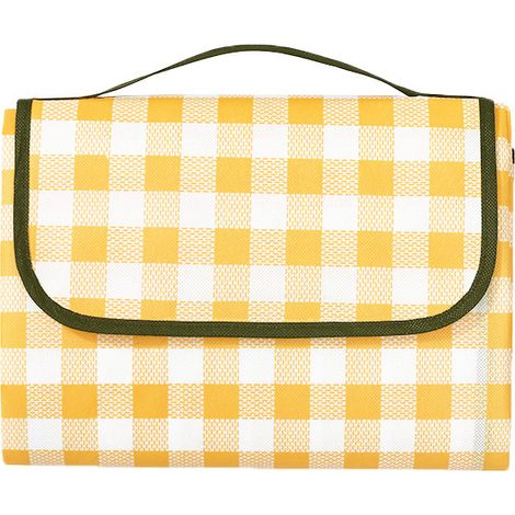Manta de picnic de 100 x 150 cm, ideal para acampar y actividades al aire libre en parques. (Estampado a cuadros amarillos) (1/5)
