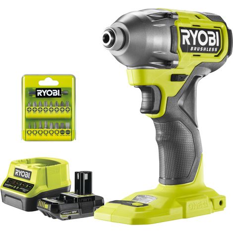 Visseuse à chocs 18 volts ONE+, sans fil, BRUSHLESS - 300 Nm - réception hex 1/4" - 1 Batterie 2Ah + Chargeur Rapide - 17 Embouts de vissage (1/5)