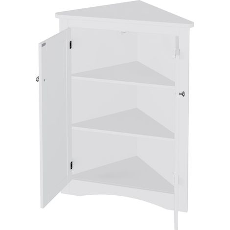 Armoire d'angle blanche, 61,5x80 cm, 2 portes, 3 étagères, MDF laqué, compacte, pour salle de bains, cuisine ou salon (1/5)