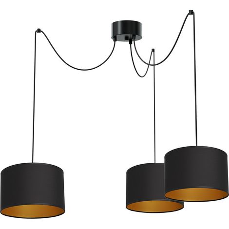 Suspension 3 abat-jour dorés noir mat E27 Luminex Spindel