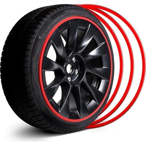 Automotive Alloy Wheel Protector - Covers the Entire Hub Rim - Strips to Prevent Edge Scratches - Set of 4 Easy to Install Rim Protectors (17 Inch, Red) (1/5)