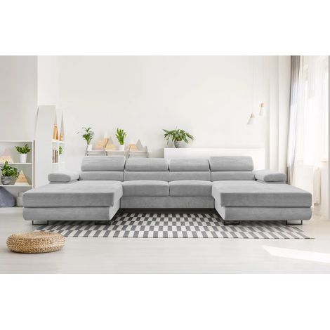 AX LIVING Hellgrau Sofa U Form mit Schlaffunktion – Arborio U 352 cm