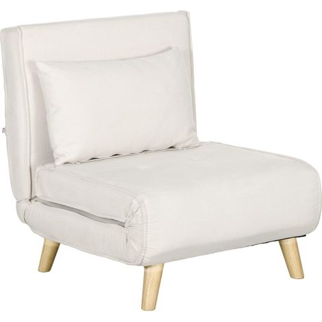 Fauteuil convertible, dossier réglable 6 positions, aspect lin, jusqu'à 120 kg, crème (1/5)