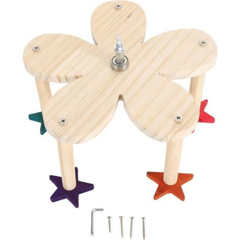 Shipenophy Jouet de perche rotatif pour oiseaux Jouet grande roue en bois rotatif avec 5 perchoirs pour animalerie jouet (1/5)
