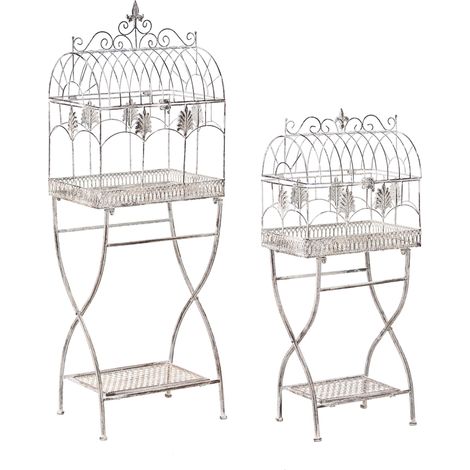 Beliani Shelving Units Grey Iron of Plant Shelf Garden (pack of 2) Metal, Powder Coated, Holds up to 40 kg, For Outdoor Use, 37 x 27 x 90 cm SICILY (1/5)
