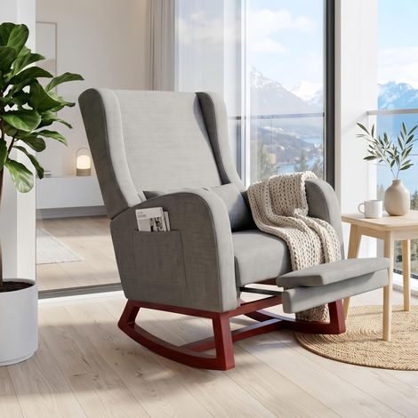 Rocking chair Scandinave avec Repose-pieds - Fauteuil d'allaitement avec poches latérales, dossier rembourré - Chaise Balancelle de Salon Fauteuil Relax, Charge 150kg (1/5)