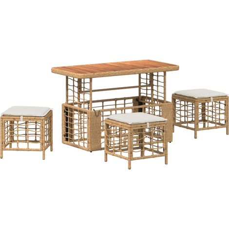 Conjunto de Comedor de Jardín con cojín 4 pcs Natural y vidaXL