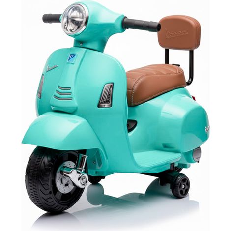 Moto Elettrica Per Bambini Mini Vespa GTS Piaggio 6V Scooter Con Licenza Ufficiale Sedile In Pelle E Schienale Luci E Suoni Realistici Batteria Ricaricabile E Caricatore 18 - 36 Mesi Verde Tiffany