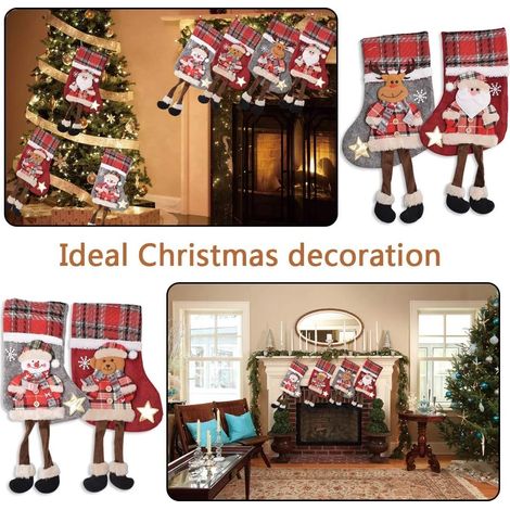 Chaussettes de Noël (4 pièces), bottes de Père Noël, chaussettes de Noël, sac à chaussettes de Noël, chaussettes à suspendre, décorations de Noël (1/3)