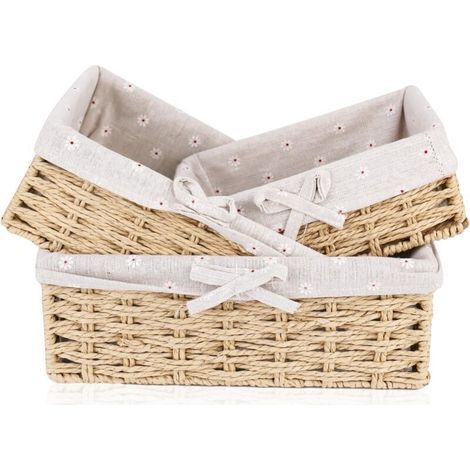 Lot de 3 corbeilles à pain avec insert en coton - Corbeille à pain carrée en jonc de mer - Panier de rangement en métal solide - Panier à petits pains Scandi Style - Panier décoratif de rangement